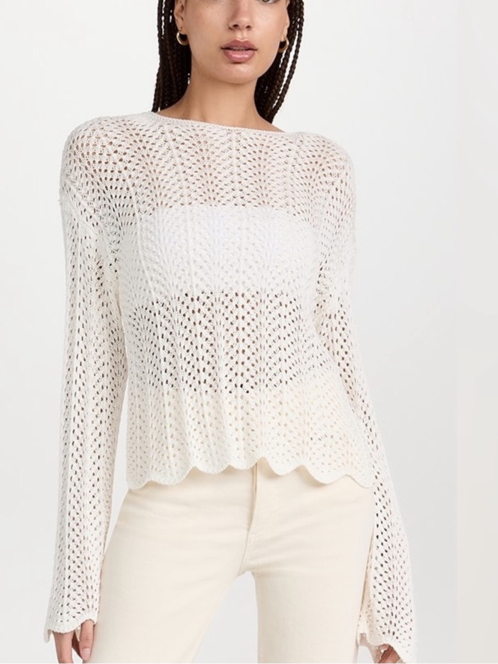 Z Supply Ivory Crochet Knit Long-Sleeve Sweater
